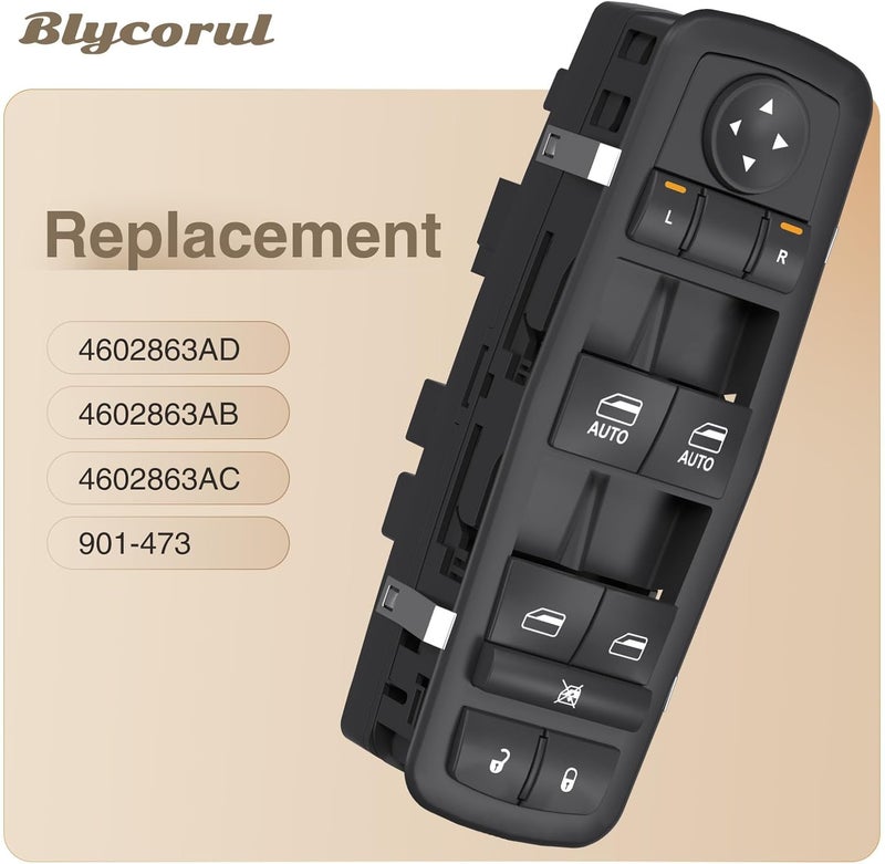 Blycorul Master Power Window Switch Driver Side Compatible with 2009 2010 2011 2012 Dodge Ram 1500/2500/3500 Quad & Crew Cab Pickup-9 Pins+3 Pins Replaces OEM 4602863AD,4602863AB,4602863AC - Image 4